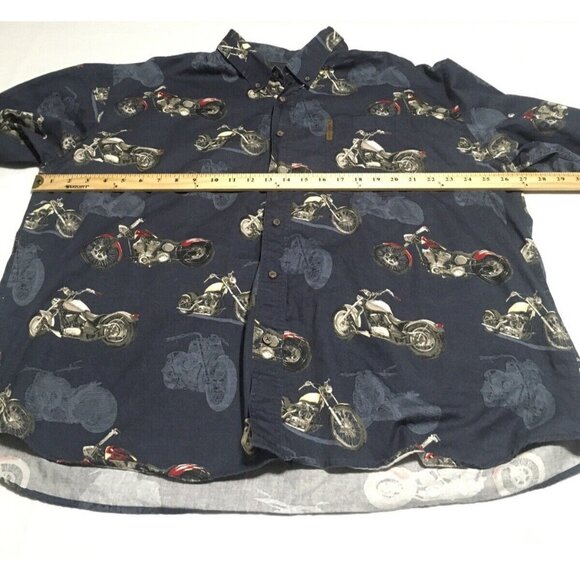 Clearwater Outfitters Motorcycle Button Down LS Shirt Blue All Over Print  XXL - Picture 11 of 13